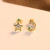 Asymmetriska studörhängen pläterade 18k Gold Star Moon Earrings S925 Silver Zircon örhängen Europa och Amerika Populära kvinnorörhängen smycken Alla hjärtans dag gåva SPC