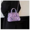 Kvinnor Handväska Autumn och Winter Fluffy Sea Anemone Purple Large Capacity Tygväska Plush Rabbit Hair Handheld Crossbody Bag L