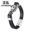 Pulsera de escorpión de acero inoxidable con personalidad, joyería para hombre, brazaletes de cuero negro, hebilla magnética, pulsera masculina PD0477254u