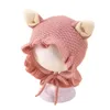 Berets outono inverno meninas lã boné bonito bowknot bebê princesa chapéu quente de malha com plissado crianças proteção de ouvido