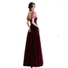 Etnische kleding bordeaux velours patchwork cheongsam bladerdeeg mouw qipao bandage avond banket jurken perspectief sexy vestidos