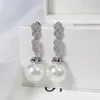 Kolczyki Dangle Projekt łańcucha mody imitacja Pearl Drope Earring na imprezę luksusowy CZ Biżuteria w rocznicę ślubu