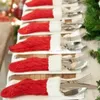 Christmas Decorations 8pcs Knit Socks Cutlery Suit Holders Knifes Folks Bag Dinner Home Table Decoration Year 231017