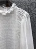 Женские блузки из хлопка 2023, осень-зима, модные стильные топы, женские плиссированные узоры с рюшами и воротником, повседневная белая блузка с длинными рукавами