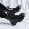 Stiefel Erhöhen Sie die Höhe für Männer Echtes Leder Chelsea Fashion Lace Up Plateau Sneakers Herbst Winter Mann Motorrad 231018