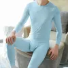 Men's Thermal Underwear Men Autumn Winter Slim Fit Elastic Ice Silk Long Johns Top Bottom Set Solid Color Bottoming