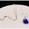 Pendentifs Vintage perles d'eau douce naturelles perles Lapis Lazuli pendentif colliers pour femmes à la main bohème pull chaîne bijoux cadeau