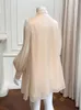 Casual Jurken YIGELILA Vrouwen Retro Parels Kralen Shirt Jurk Elegante Stand Hals Volledige Mouw Effen Losse Lange 67729