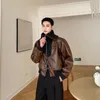 Men's Jackets Autumn Winter Stand Neck Short Jacket Men Women Korean Streetwear Fashion Loose Casual Vintage Leather Bomber Coat