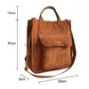 Axelväskor hösten corduroy soulder väska kvinnor vintage sopping väskor blixtlås flickor student bokväska och bags casual tote utanför pocketstylishhandbagsstore