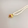 Heart Charm Pendant Necklace Little Pearls Chain Seed Beads Necklaces298h