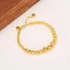 Bracelet boule allongé pour femmes, 17cm 4cm, 24k, perles rondes en or jaune massif, bijoux, chaîne à main, cœur tapestried293y