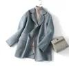 Mélanges de laine pour femmes SuyaDream fait à la main 90 laine femmes Plaid Blazer manteau FW élégant bureau Chic mélange kaki bleu manteaux d'hiver 231017