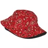 ベレー帽の折りたたみ式ファッションレッドバンダナパターンバケツ帽子女性男性印刷夏旅行ビーチフィッシャーマンキャップ