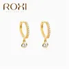 Hoop & Huggie ROXI Simple Round Circle Crystal Earrings Gold Silver Pendientes 925 Sterling Chic Zircon Stone Women Earrings1317Z