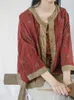Camicette da donna Johnature Camicie di lino vintage da donna Stampa floreale con bottoni allentati Top 2023 Primavera Nove maniche in stile cinese