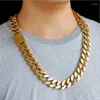 Ketten 20mm schwere Punk-Männer 18K Goldplatte klobige kubanische Bordstein-Gliederkette Halskette Hiphop polierter EdelstahlHalsschmuck