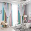 Curtain Blackout Star Curtains Stars Blackout Curtains for Kids Girls Bedroom Living Room Colorful Double Layer Star Window Curtains 231018
