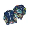 カサブラン22SSサマーファッションシャツライトラグジュアリーダークブルー植物フラワープリントルーズシャツジャケット268L