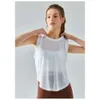 Lu Lu T-shirt Yoga, sneldrogend, draagbaar, ademend, mouwloos mesh fitnessshirt, gymbroek