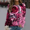 Women's Hoodies Floral Flower Hoodie Roses 3D Print Women O-Neck Y2k Streetwear Sweatshirts Oversized Pullovers Girl Tops Woman Clothing