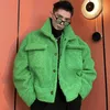 Men's Wool Blends HOUZHOU Green Padded Winter Jacket Fleece Lamb Thickened Short Coat Male Y2K Top Plush Warm Korean Streetwear Hip Hop 231017