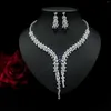 Chaînes 925 Silver Aiguille Mode Exagéré Zircon Ensemble Robe De Mariée Boucles D'oreilles Collier Soirée Pour Les Femmes