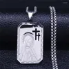 Ketten Hip Hop Kreuz Katholische Göttin Edelstahl Halsketten Anhänger Frauen/Männer Silber Farbe Multilayer Schmuck Collier N6001S08