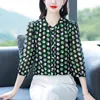 女性のブラウスファッション女性3/4スリーブポルカドットシフォンシャツ春夏ゆるい気質韓国服かわいいカジュアル