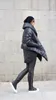 Jaqueta de inverno com capuz, casaco extra quente assimétrico extravagante preto com capuz, à prova d'água, acolchoado com bolsos laterais
