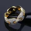 Mens 18K Gold Marine Link Eternity Band CZ Bling Bling Ring Pave CZ Full Simulated Diamonds Stones Rings with Present Box326J