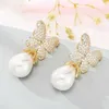 SINZRY gorgeous simulated pearl cubic zircon butterfly flower jewelry accessory trendy dangle earrings for women 210624247D