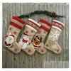 Christmas Decorations 18.8Inch Big Stockings Burlap Canvas Santa Snowman Reindeer Cuff Family Pack Gift Bags For Xmas Holiday Party Dhnf7