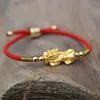 Trendy Chinese Hand-woven Dragon Knot Red Rope Bracelet Pure 999 Silver Pixiu Charm Bracelet For Men Women Or Lovers Whole J19255N