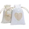 ギフトラップ小さな黄麻布のハートギフトバッグdstring布のお気に入りの結婚式シャワーパーティークリスマスバレンタインデーDIYホームガーDHQOP