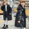 Manteau en duvet de canard blanc 90%, veste d'hiver pour filles, vêtements avec fermeture éclair, imperméable, à capuche, bouffante, ample, Parka longue pour enfants, XMP137