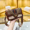 Designer bolsa feminina nova moda impressão um crossbody versátil corrente pequena bolsa quadrada alça de ombro larga