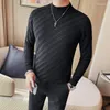 Męskie swetry jesienne zima długie rękaw w połowie golfowym dzianiny sweter men diamentowy Jacquard Slim Fit Casual Pullovers Dna koszula