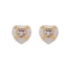 Hoop Earrings Brass Plated 18K True Gold French Style Small And Exquisite Light Luxury Zircon Inlaid Heart Dropping Oil