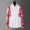 Men's Casual Shirts 2023 Autumn Winter Peacock Printed Patchwork Shirt Men High Quality Long Sleeved Business Dress Social Party Blouse