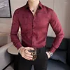 Men's Casual Shirts White Elegant Mens Clothing 2023 Fashion Korean Gentleman For Claret Red Black Business Blouse Work Office Wear Slim