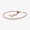 100% Sparkling Slider Tennis Link Bracelets Or Rose 925 Argent Sterling Réglable Zircon Cubique Bracelet Mode Femmes Mariage2637