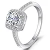 Pierłnictwo klastra duże oryginalne srebrne biżuterię dla kobiet kwadrat 2 VVS1 Diamond Bizuteria 925 Ring2774