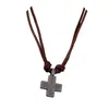 1 Pc Kreuz Herren Schmuck Vintage Echtes Leder Seil Halskette für Frauen Punk Antike Anhänger Halsketten Mode Gebet Geschenk Chain344W