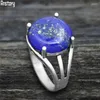 Cluster Ringen Vintage Ronde Quartz Jades Lapis Lazuli Antiek Verzilverd Natuursteen Klauw Tijgeroog Unakite Mode Vrouwen Ring