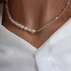 Choker minar personlighet sötvatten pärla pärlhalsband för kvinnor silverpläterad koppar chunky kubansk kedja växelklipp cirkel