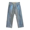 Original Ourlegacy Washed Loose Jeans Gold Stamping Printed Worn-out Pants Loose Straight Washed Casual Pants for Men