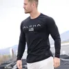 Casual manga longa camiseta de algodão dos homens ginásio fitness treino magro t camisa masculina impressão camisetas outono correndo esporte roupas marca c283o