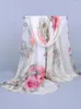 Scarves 160x50cm Georgette Chiffon Scarf Long Shawl Wraps Beach Sunscreen Hijab Elegant Thin Outdoor Flower Print