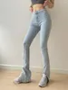 Vrouwen Jeans Lente TVVOVVIN Sexy 2023 Slim Fit Hoge Taille Broek Met Zijsplit Voor Design Mode Veelzijdige UZMU